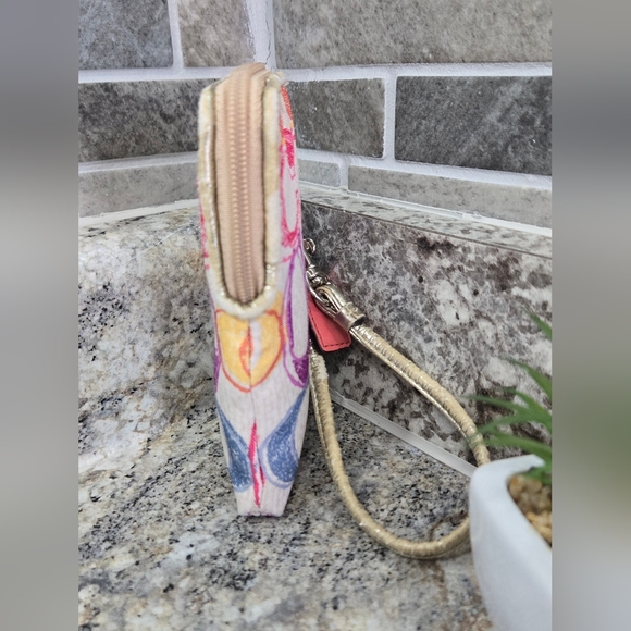 EUC COACH Poppy Collection Orange Green Pink Multicolor Small Wristlet 3.5” x 5" - Picture 5 of 12